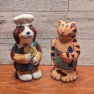 Cat and dog ceramic salt and pepper shakers